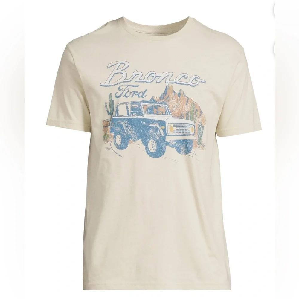 💕5/$15 Ford Bronco Unisex T-Shirt - Cream and Blue, NEW - Picture 1 of 2